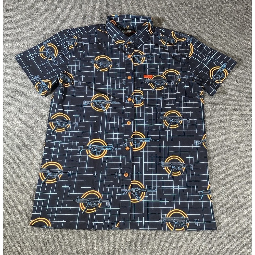 Retro Rifle Shirt Mens M Blue Short Sleeve Performance Stretch The Grid Print